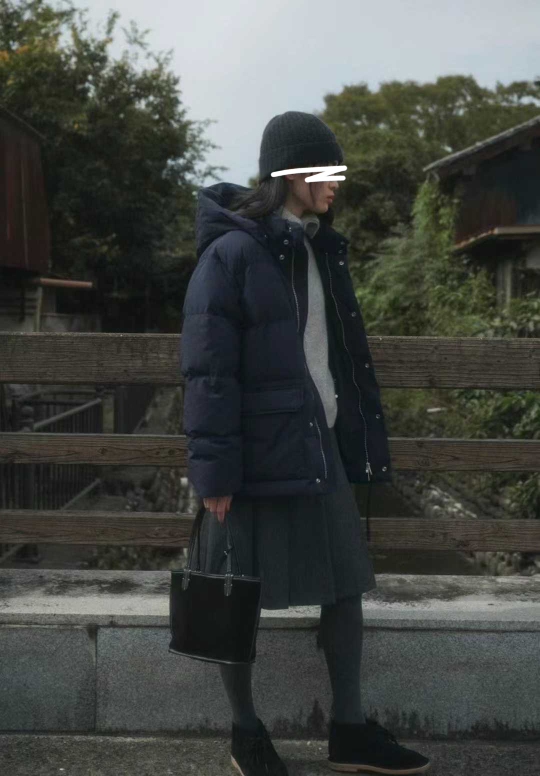 B83.質感家保暖帽可拆鵝絨中長外套