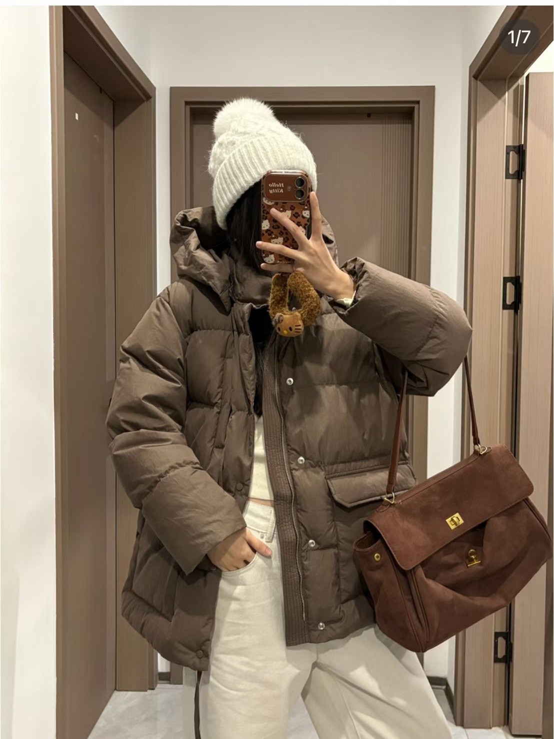 質感家保暖帽可拆鵝絨中長外套