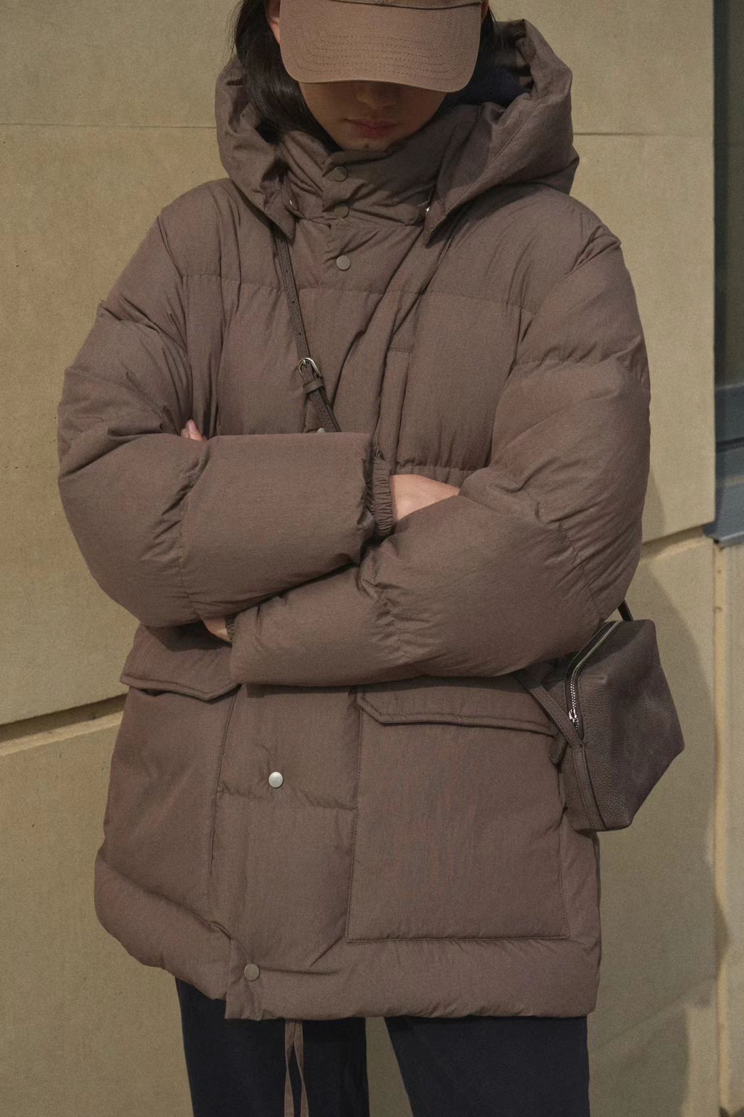 質感家保暖帽可拆鵝絨中長外套