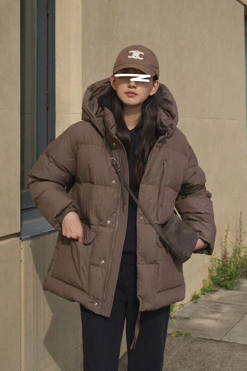 質感家保暖帽可拆鵝絨中長外套