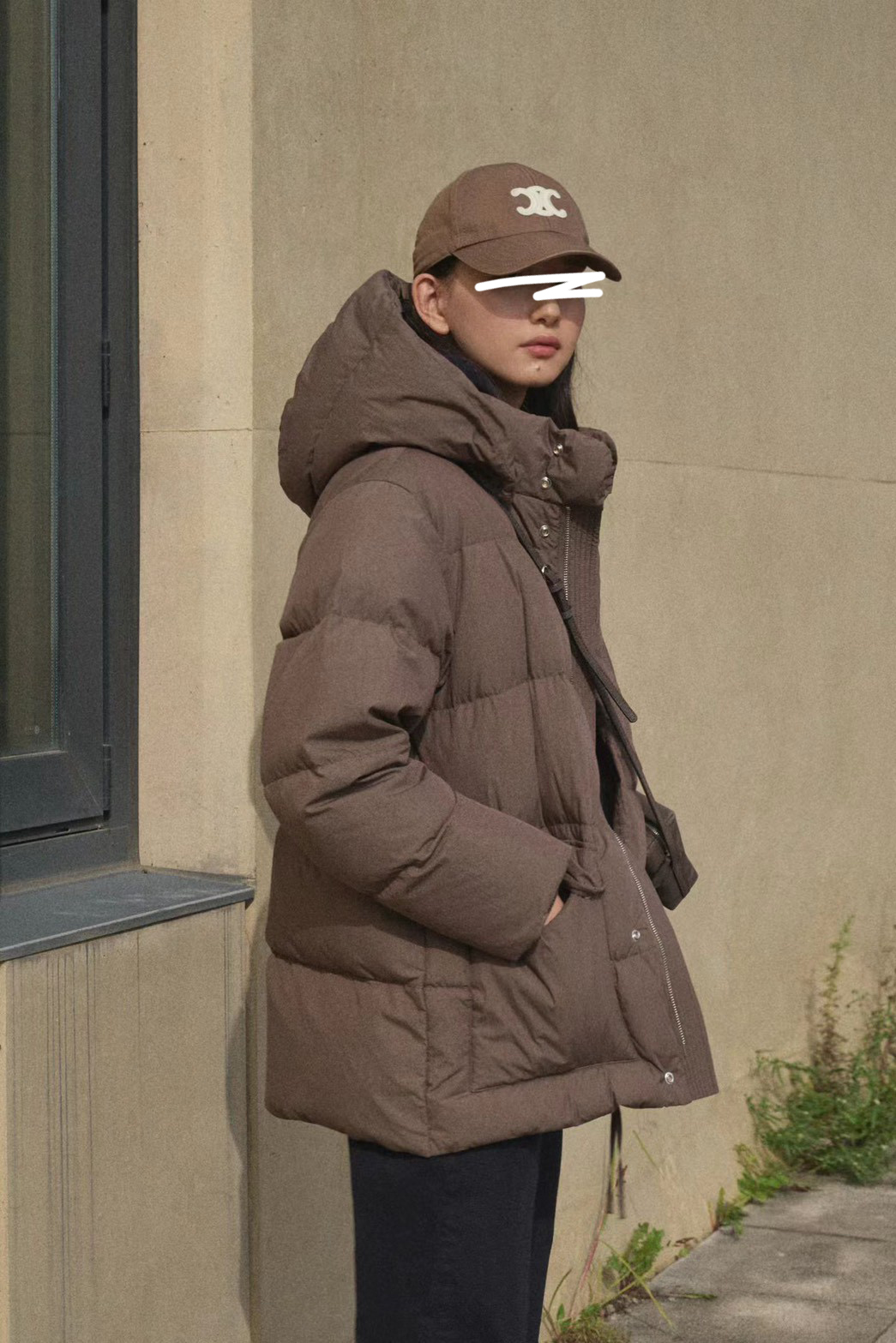 質感家保暖帽可拆鵝絨中長外套