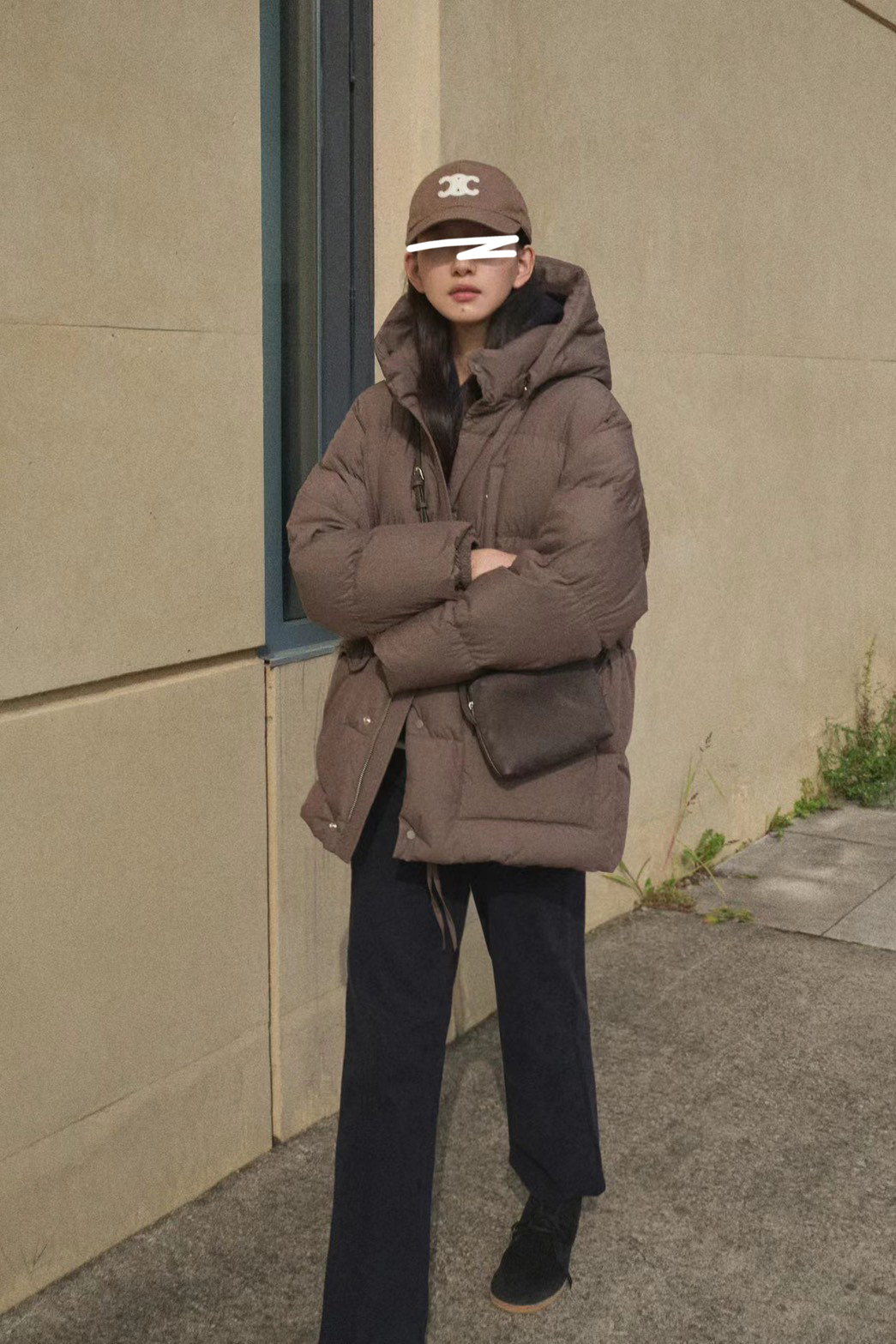 質感家保暖帽可拆鵝絨中長外套