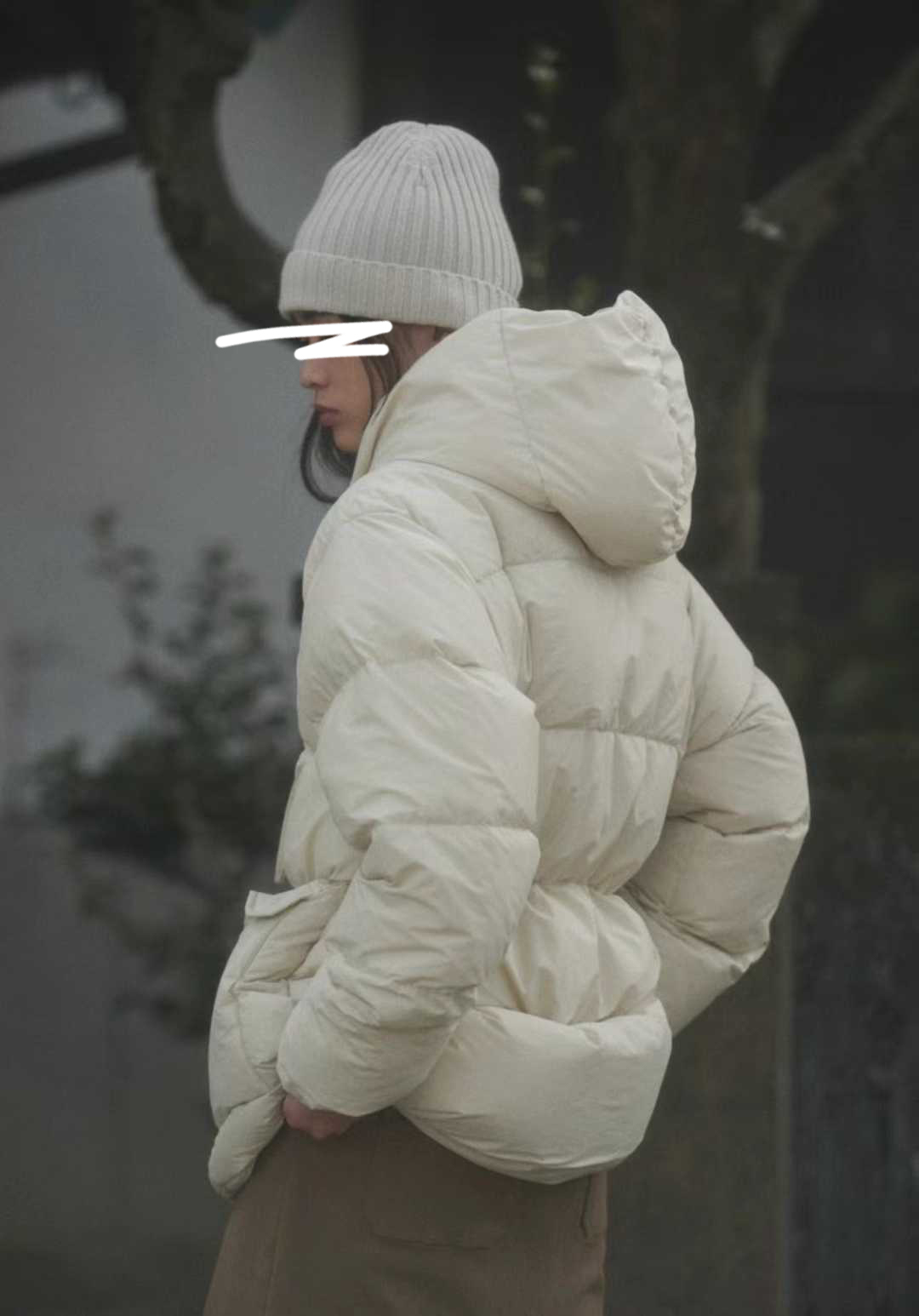 B83.質感家保暖帽可拆鵝絨中長外套