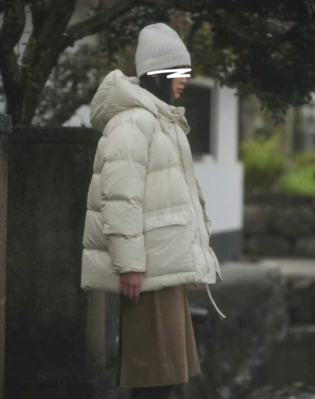 質感家保暖帽可拆鵝絨中長外套