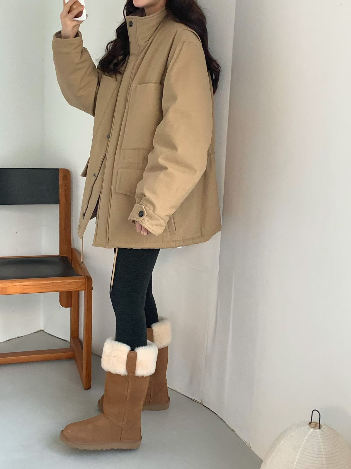 B18.女孩大口袋工裝立領鵝絨外套