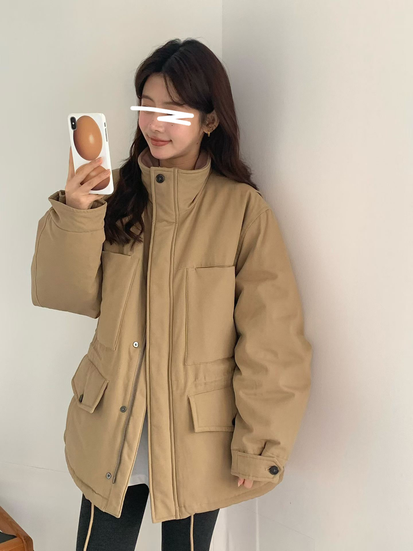 B18.女孩大口袋工裝立領鵝絨外套