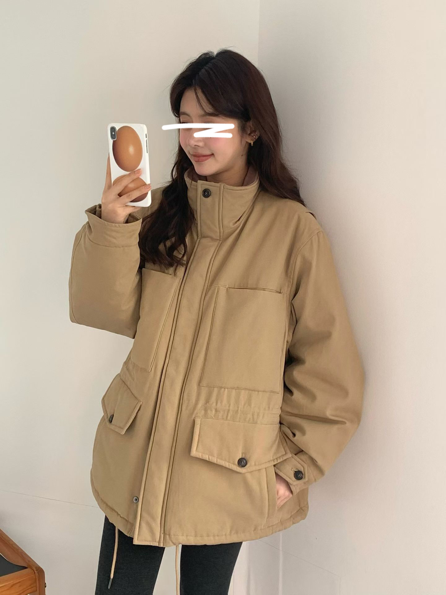 B18.女孩大口袋工裝立領鵝絨外套