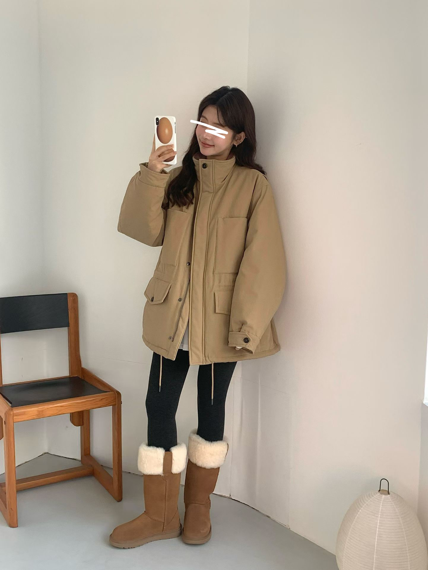 B18.女孩大口袋工裝立領鵝絨外套