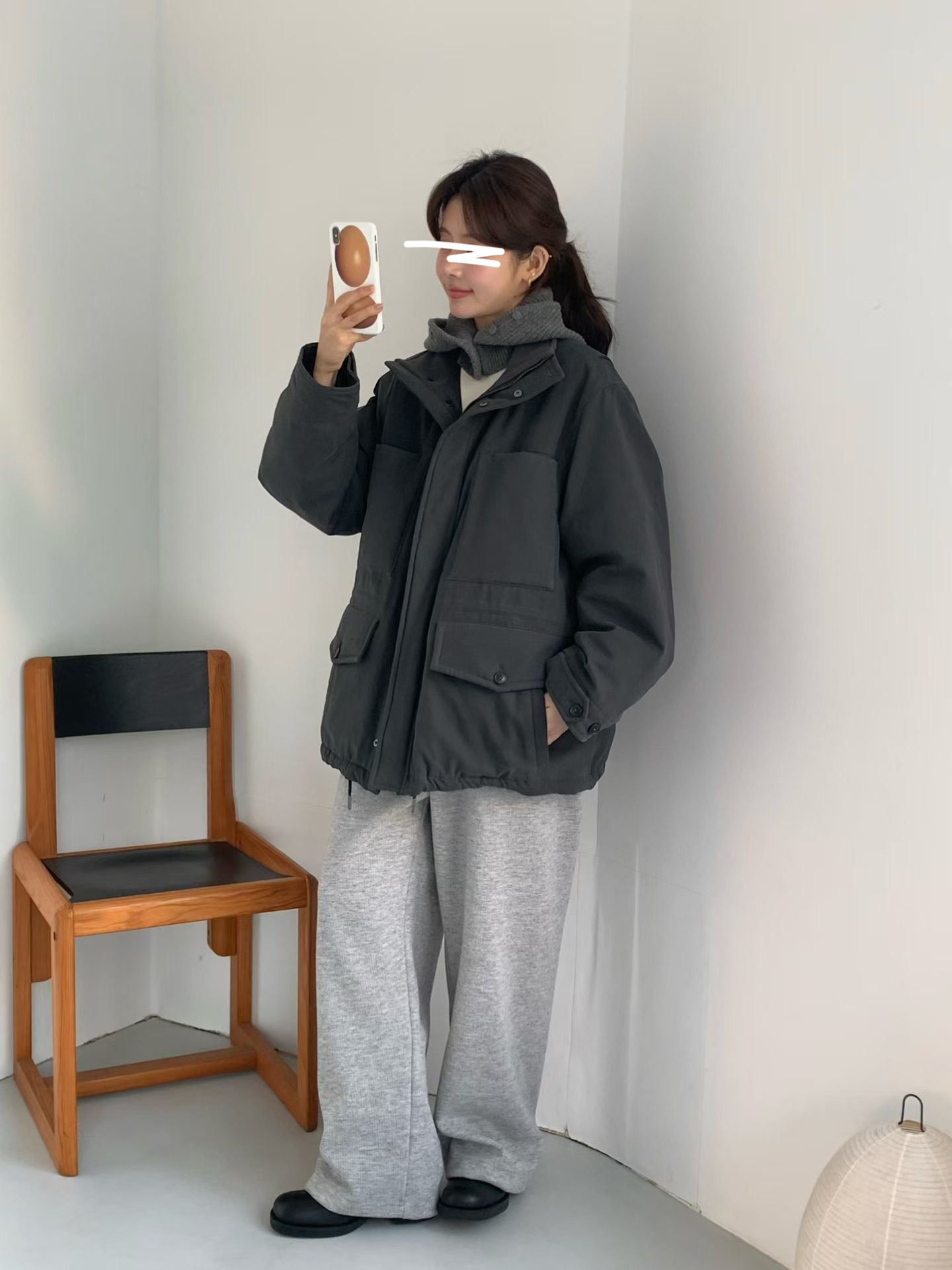 B18.女孩大口袋工裝立領鵝絨外套