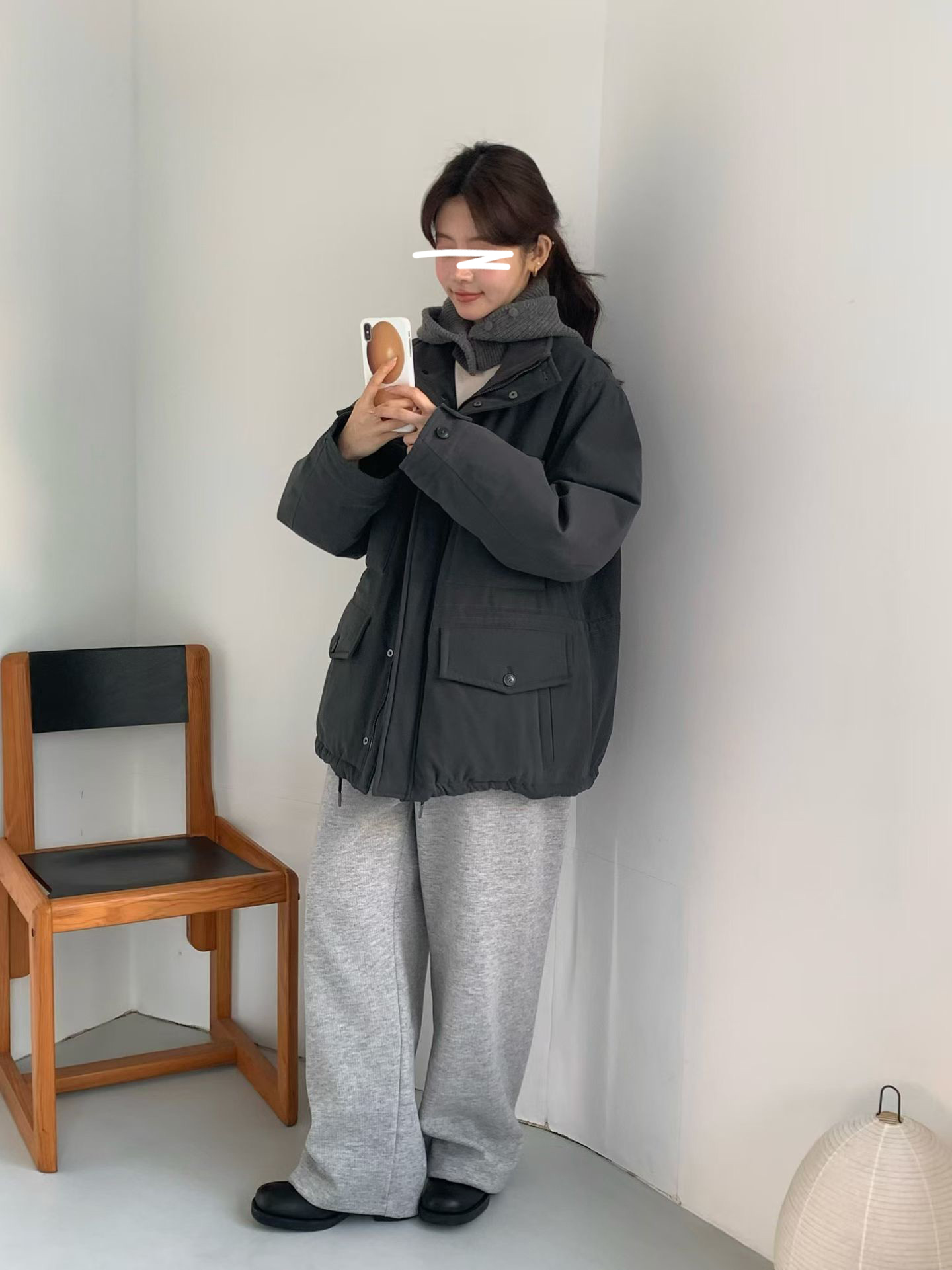 B18.女孩大口袋工裝立領鵝絨外套