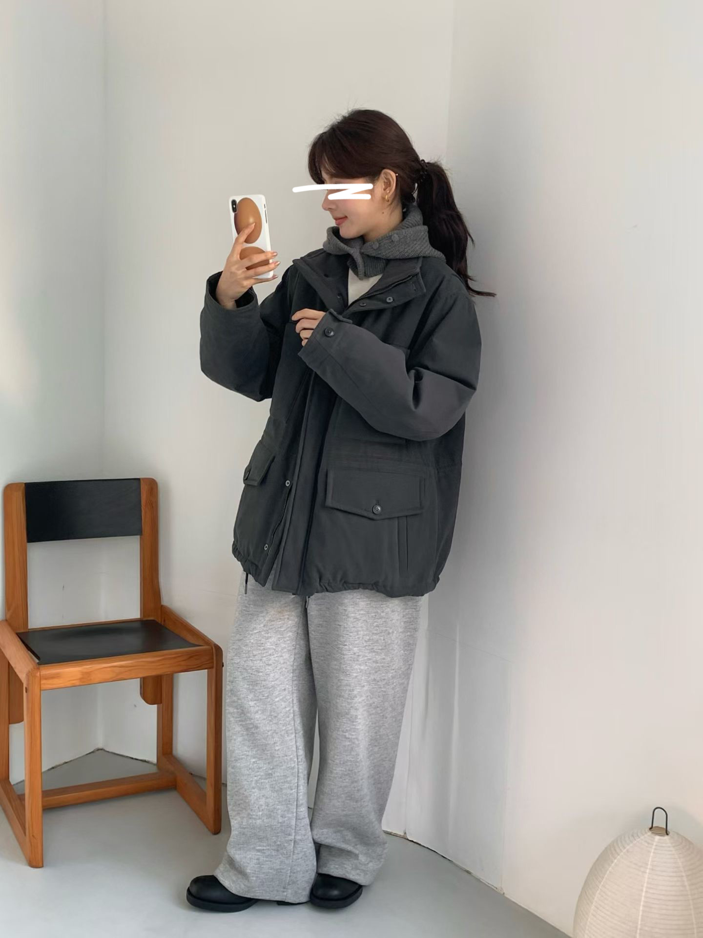 B18.女孩大口袋工裝立領鵝絨外套