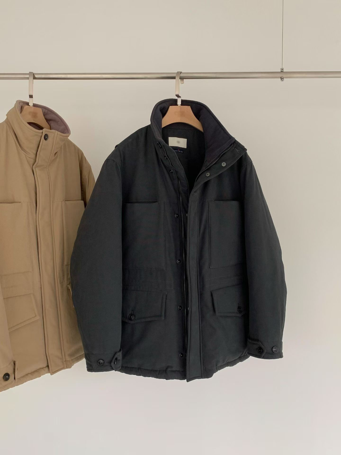 B18.女孩大口袋工裝立領鵝絨外套