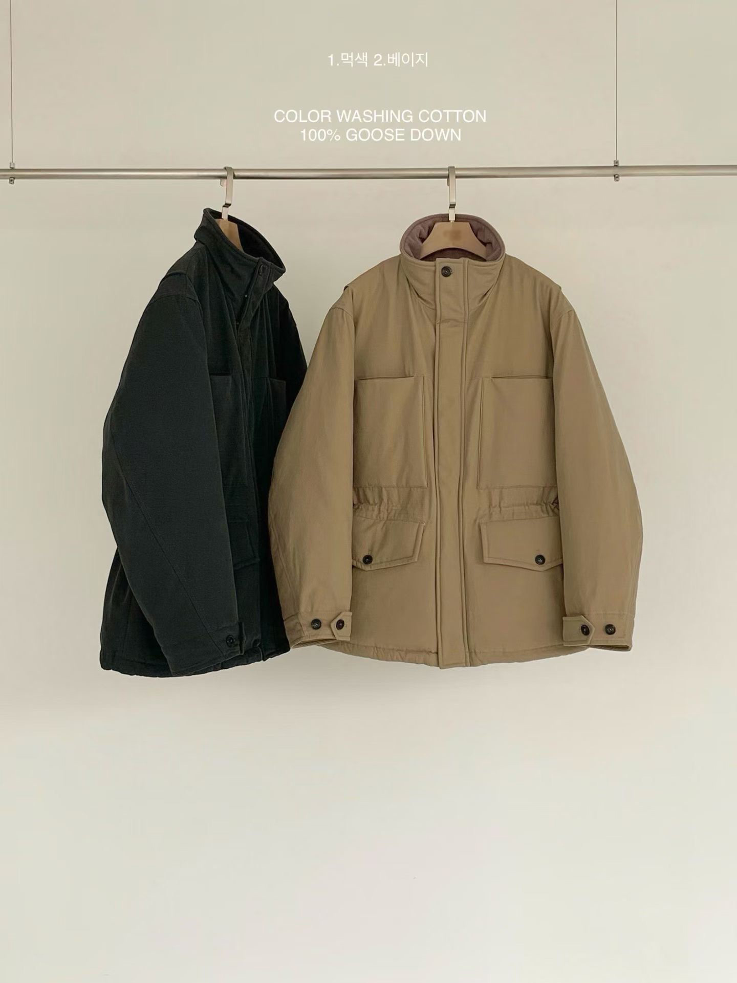 B18.女孩大口袋工裝立領鵝絨外套