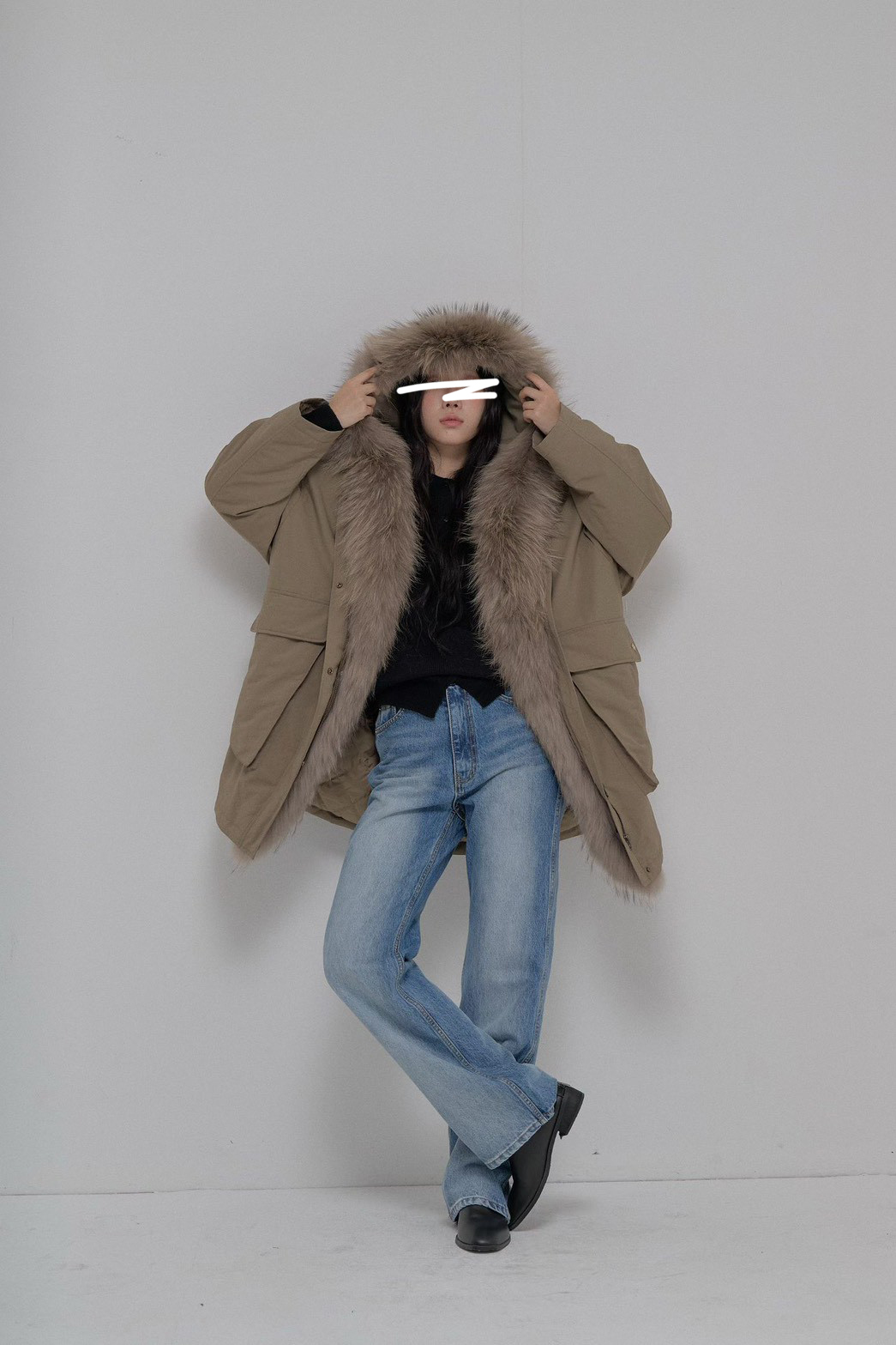 B93.彭湃狐狸毛軍風鵝絨保暖外套