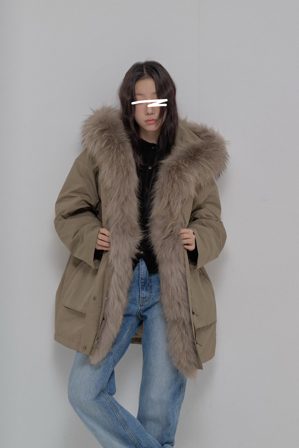 B93.彭湃狐狸毛軍風鵝絨保暖外套