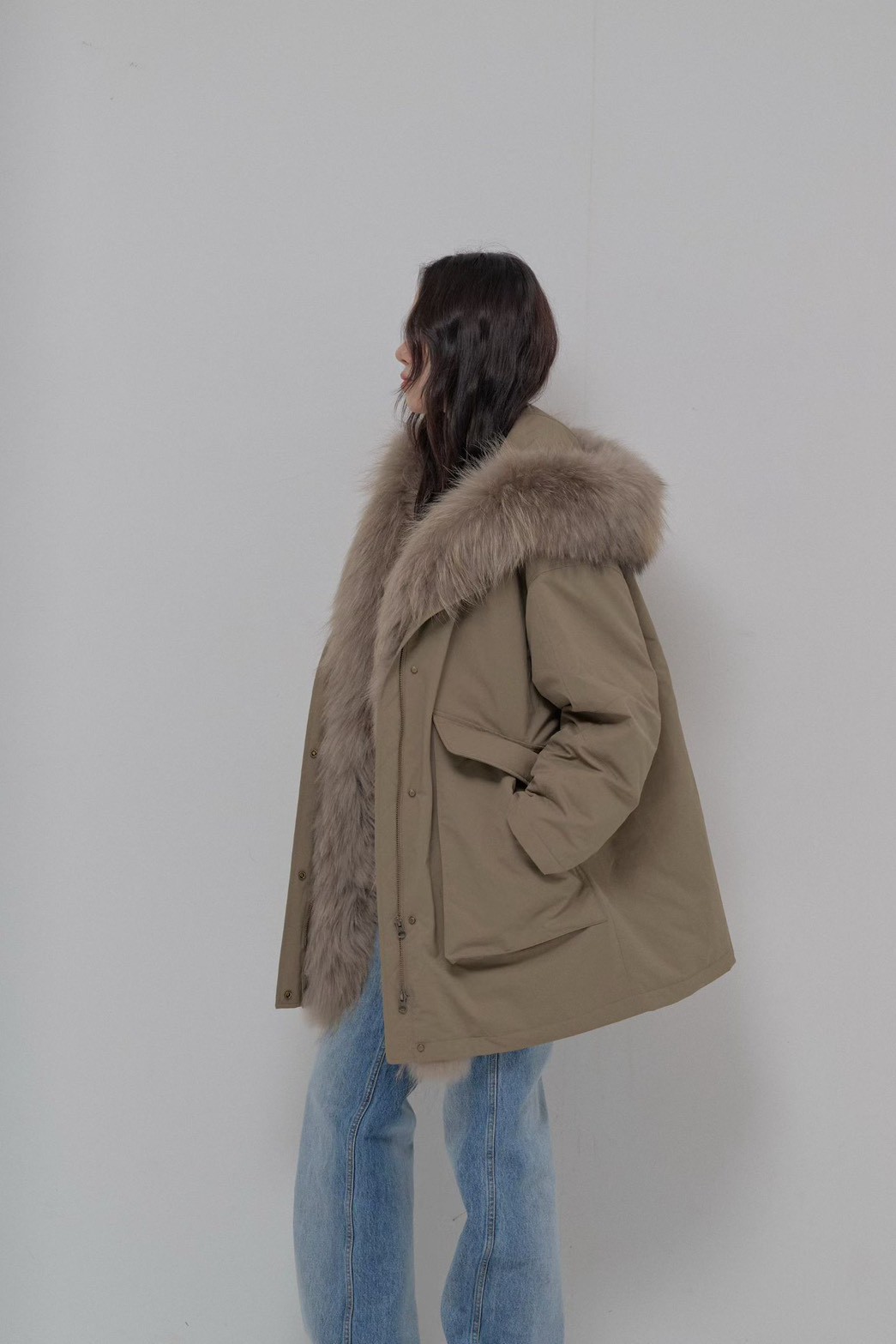 B93.彭湃狐狸毛軍風鵝絨保暖外套