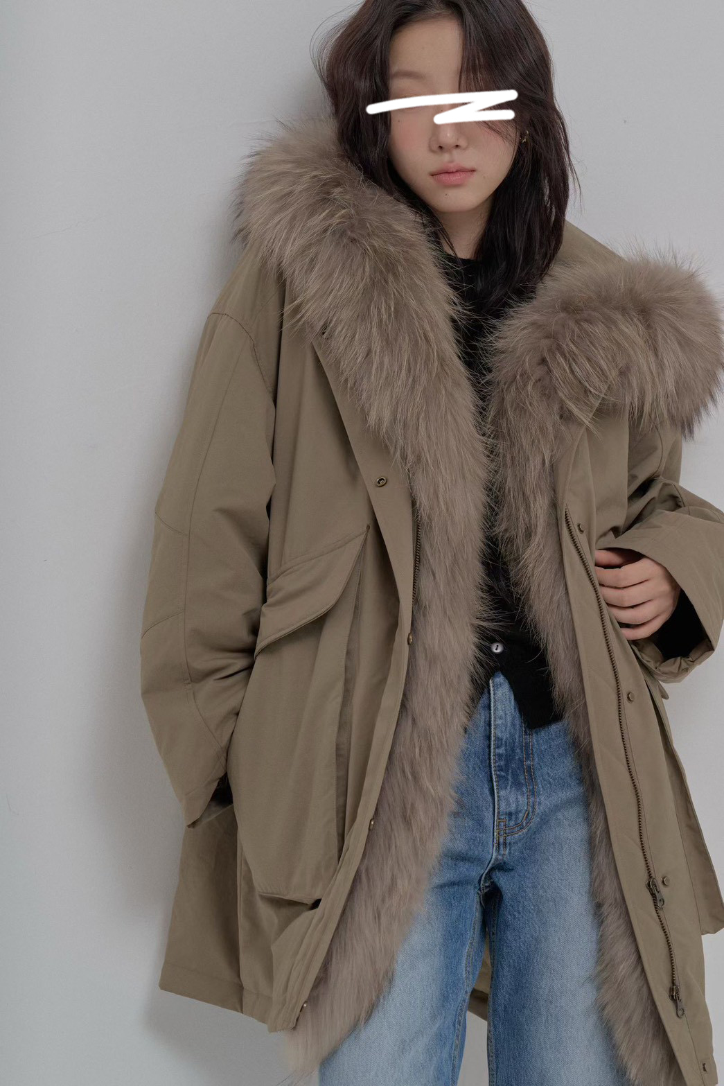 B93.彭湃狐狸毛軍風鵝絨保暖外套