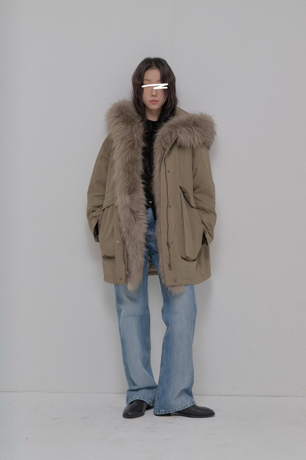 B93.彭湃狐狸毛軍風鵝絨保暖外套