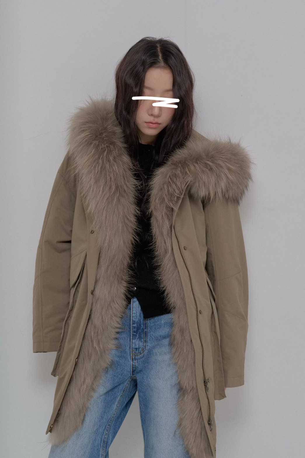 B93.彭湃狐狸毛軍風鵝絨保暖外套