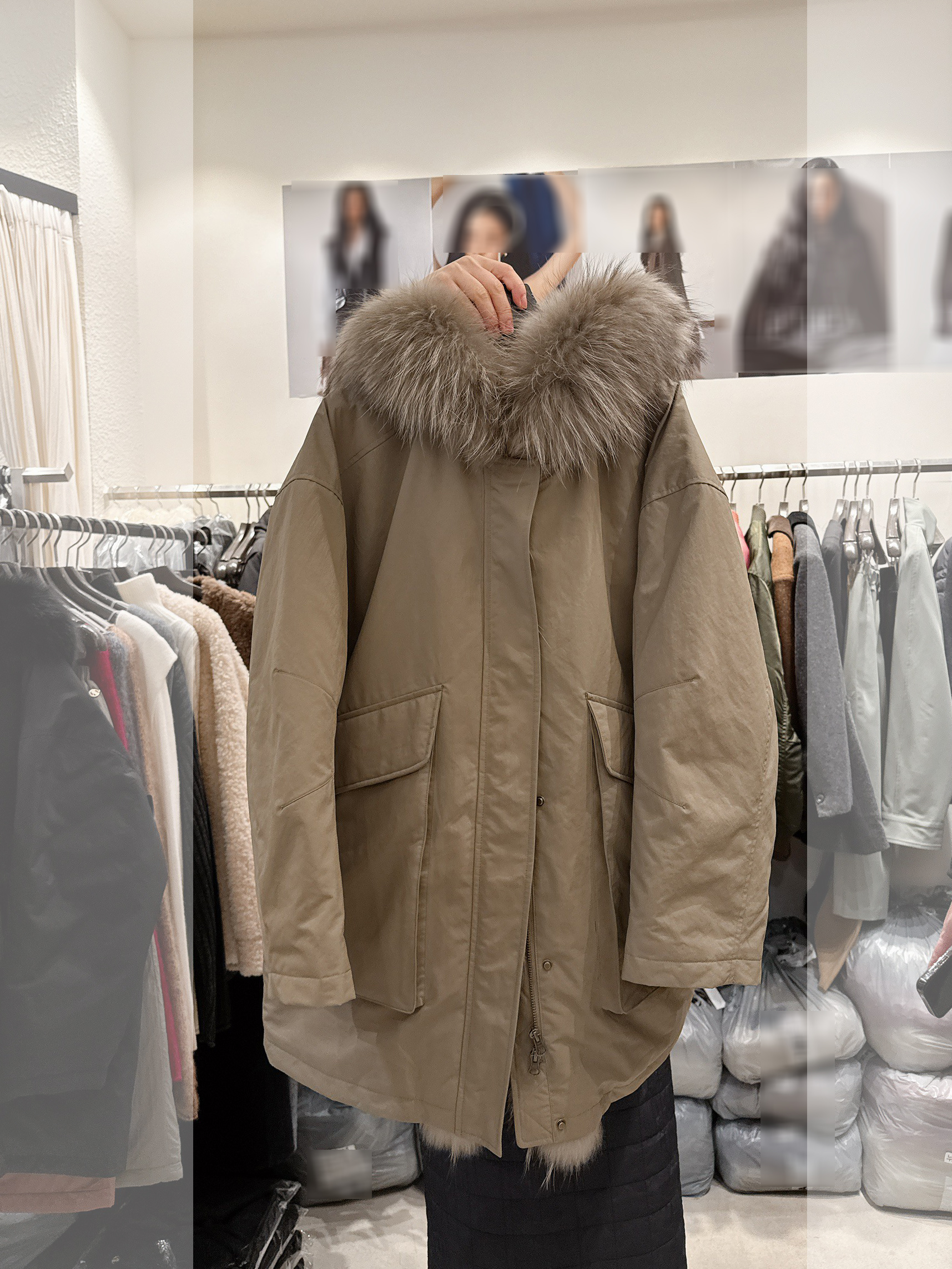 B93.彭湃狐狸毛軍風鵝絨保暖外套