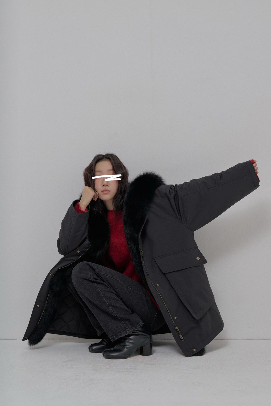 B93.彭湃狐狸毛軍風鵝絨保暖外套