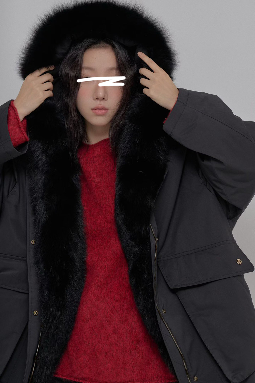 B93.彭湃狐狸毛軍風鵝絨保暖外套