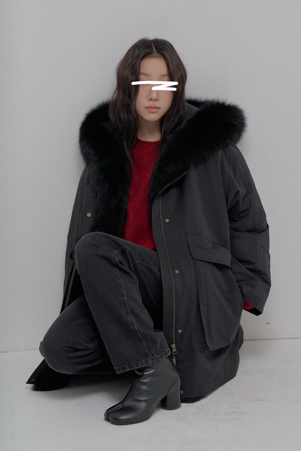 B93.彭湃狐狸毛軍風鵝絨保暖外套
