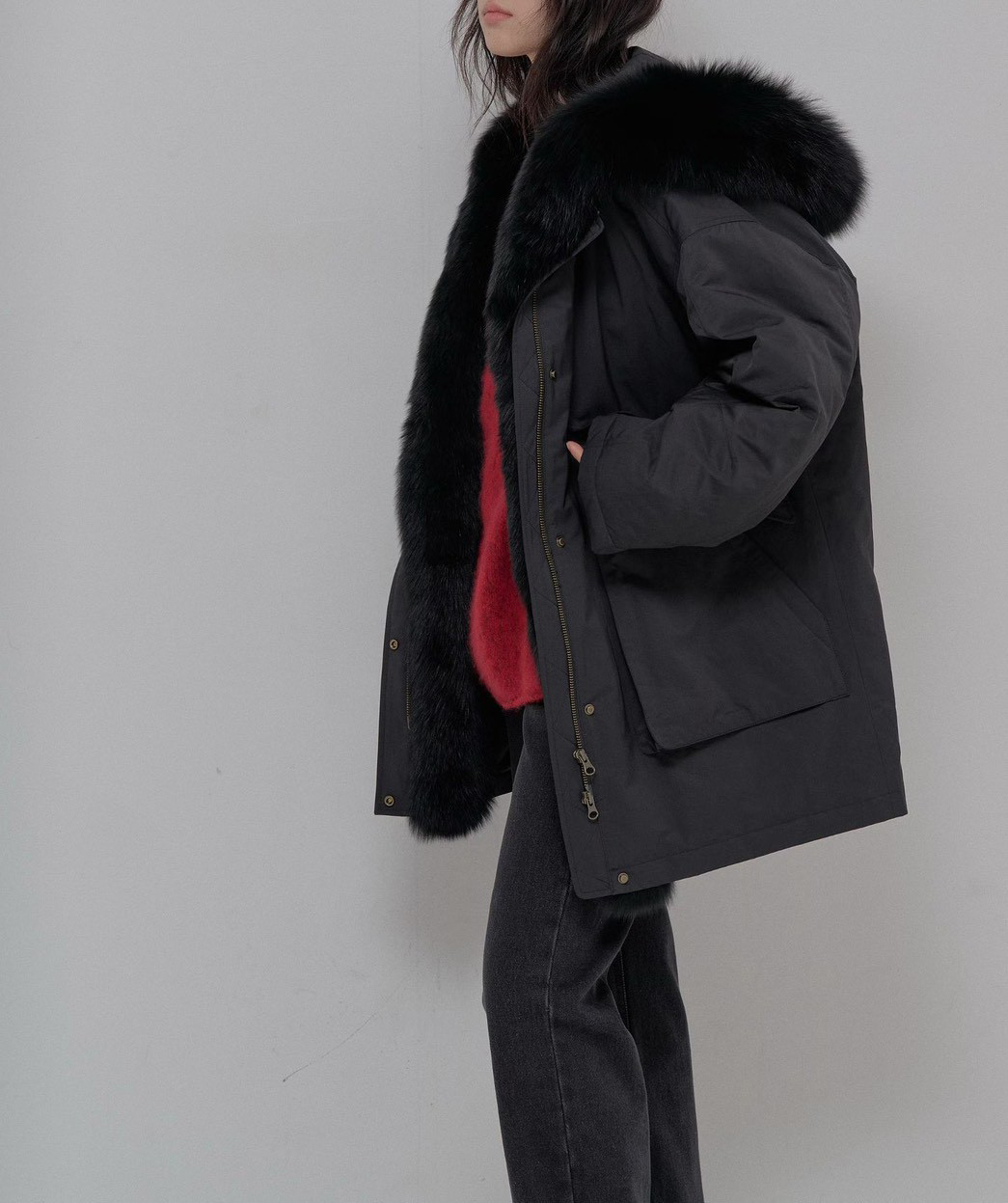 B93.彭湃狐狸毛軍風鵝絨保暖外套