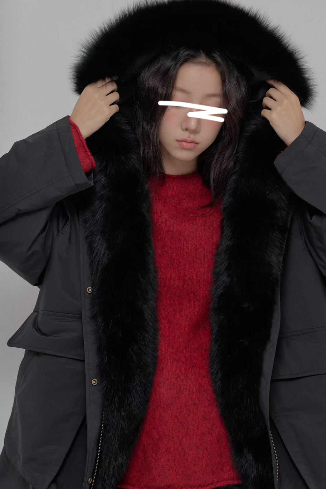 B93.彭湃狐狸毛軍風鵝絨保暖外套