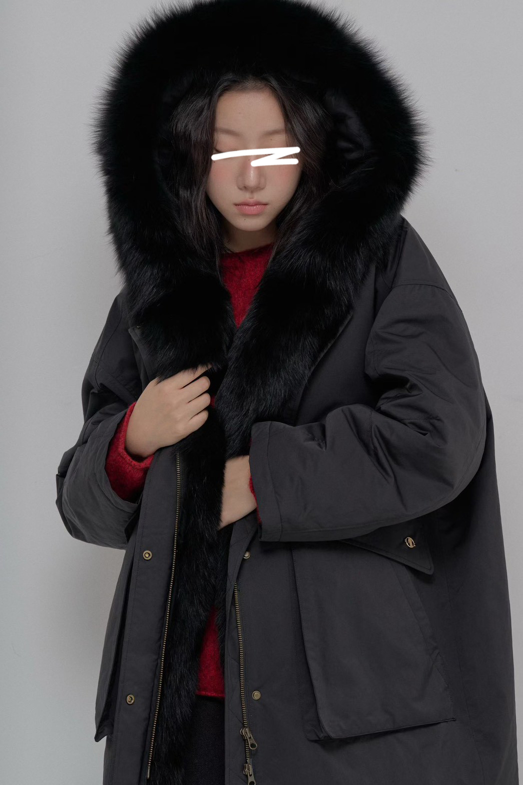 B93.彭湃狐狸毛軍風鵝絨保暖外套