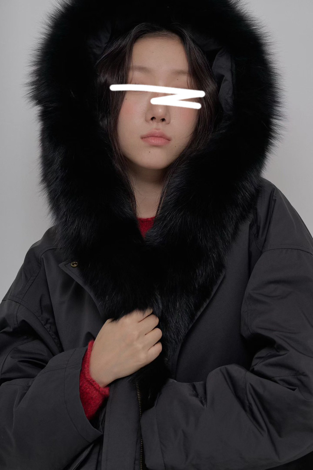 B93.彭湃狐狸毛軍風鵝絨保暖外套