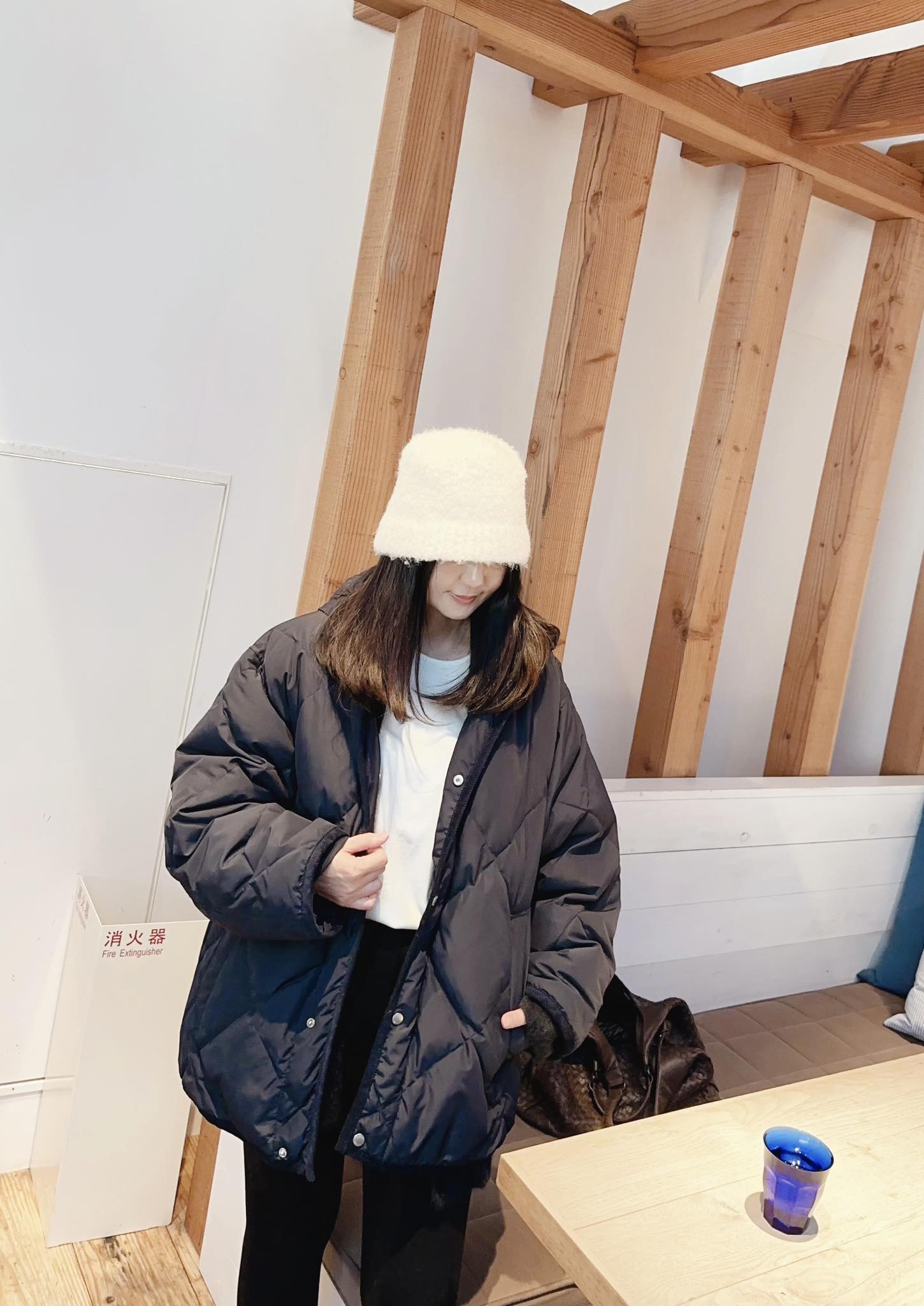 A121.冬季菱格紋連帽鴨絨外套