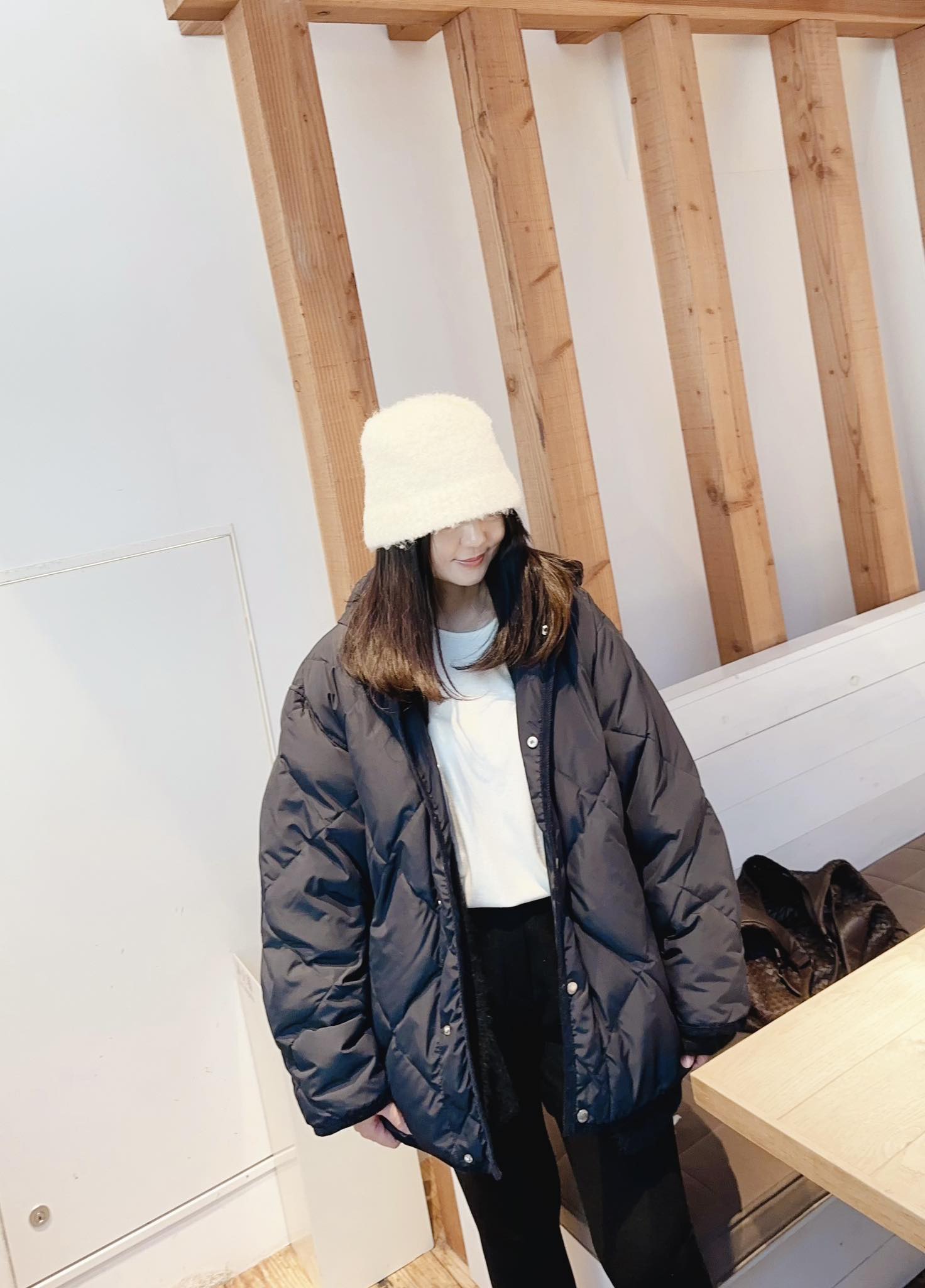 A121.冬季菱格紋連帽鴨絨外套