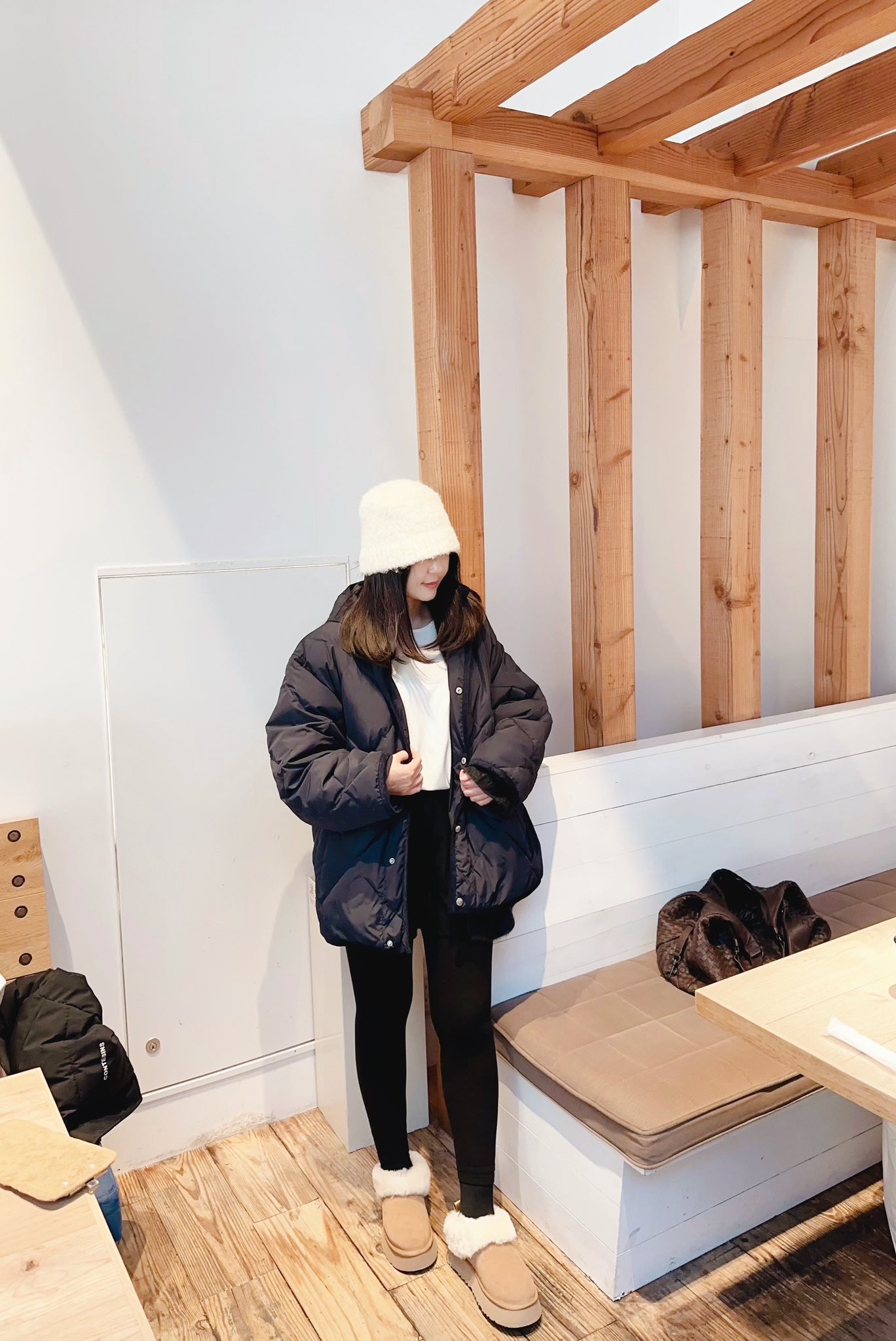 A121.冬季菱格紋連帽鴨絨外套