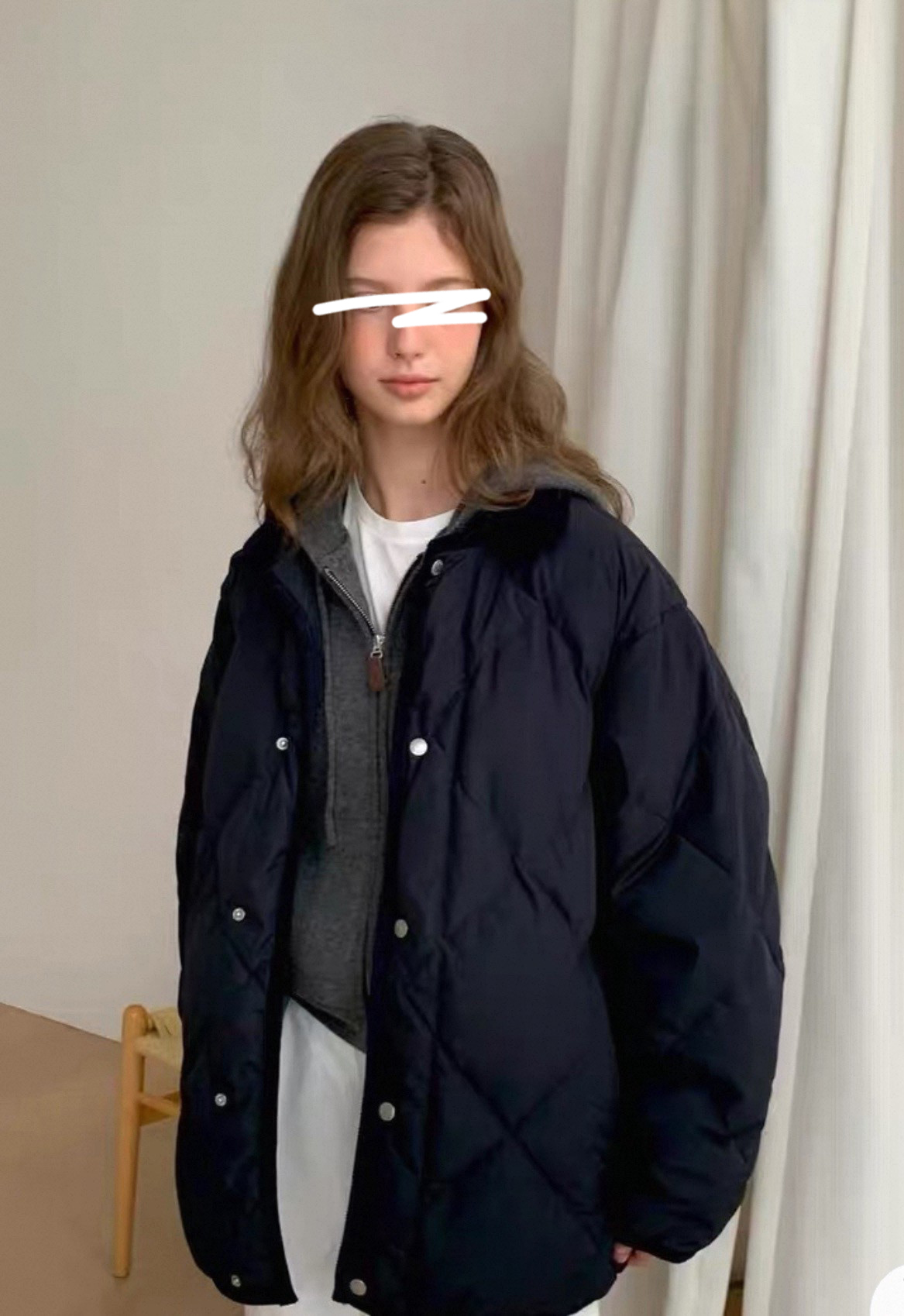 A121.冬季菱格紋連帽鴨絨外套