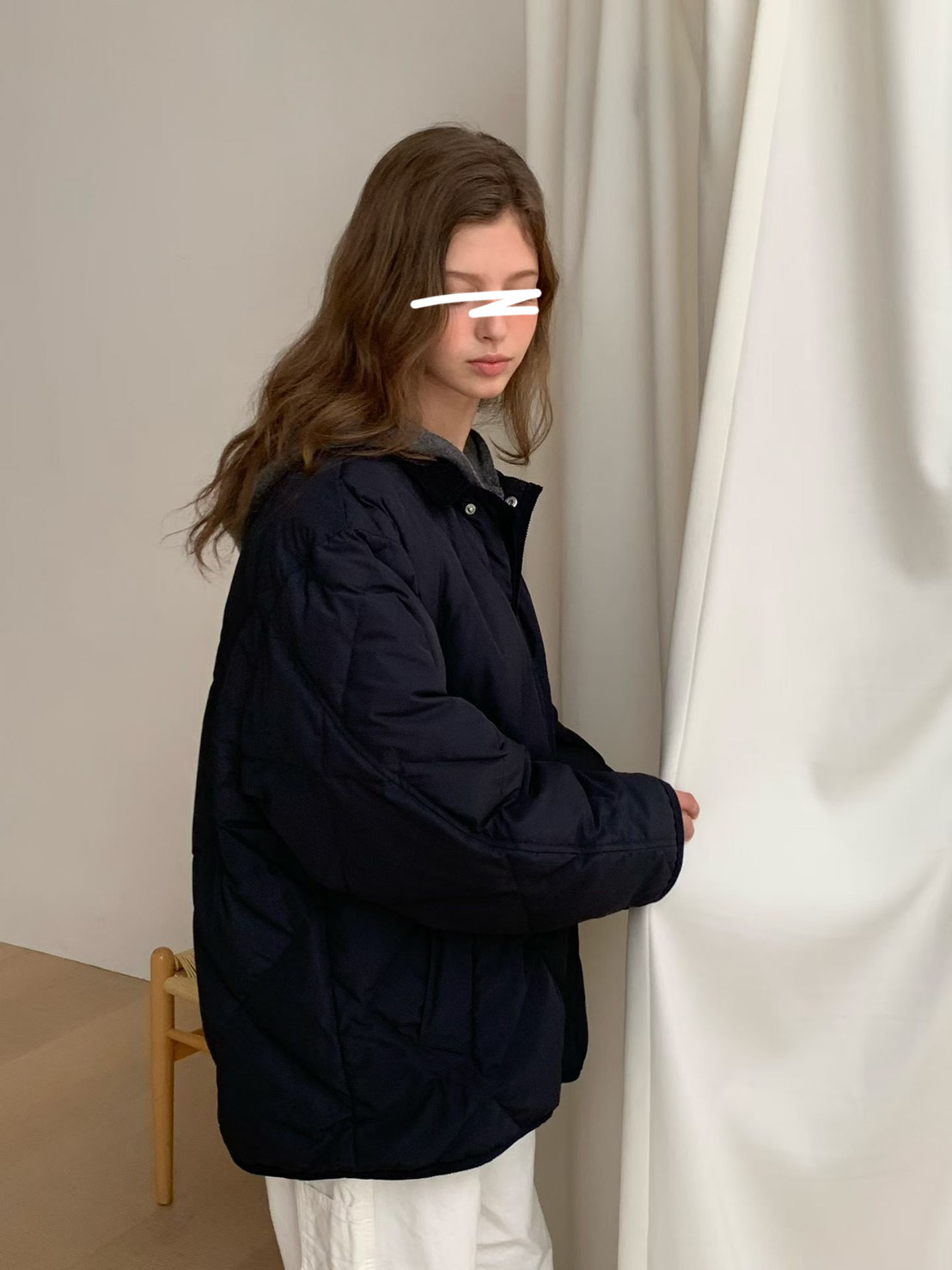 A121.冬季菱格紋連帽鴨絨外套