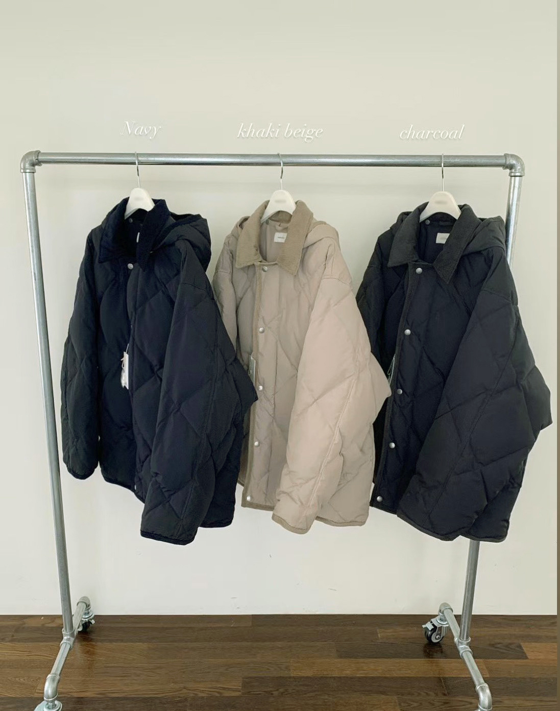 A121.冬季菱格紋連帽鴨絨外套