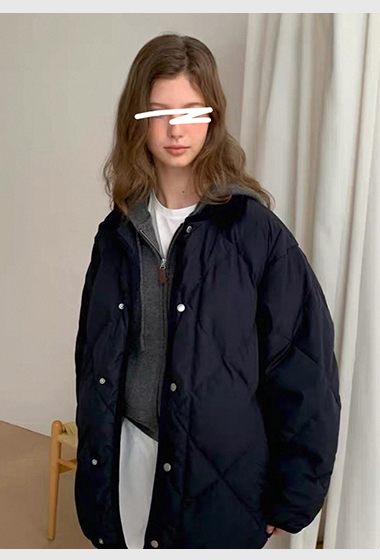 A121.冬季菱格紋連帽鴨絨外套