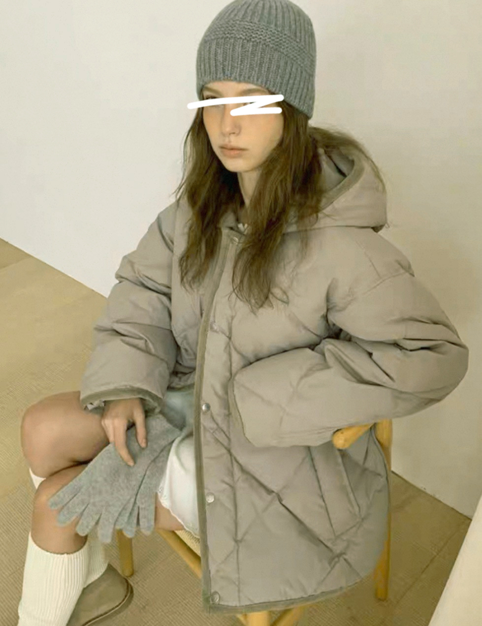 A121.冬季菱格紋連帽鴨絨外套