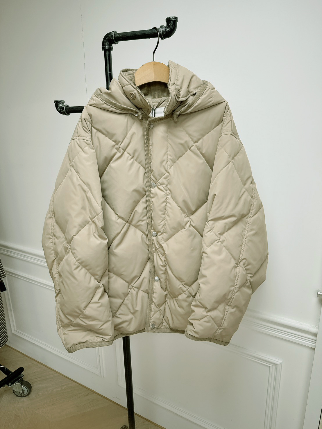 A121.冬季菱格紋連帽鴨絨外套