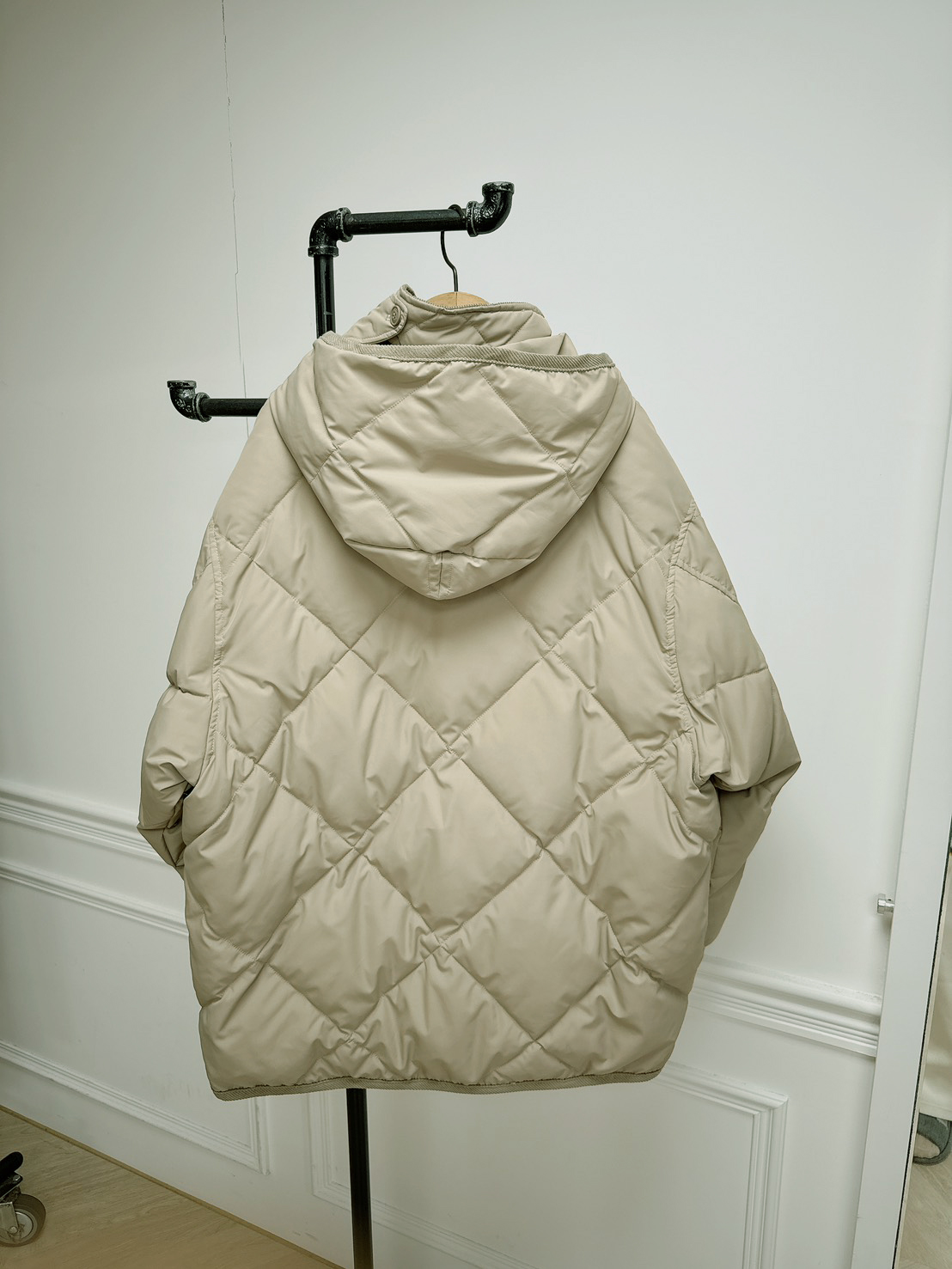 A121.冬季菱格紋連帽鴨絨外套