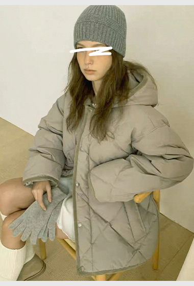 A121.冬季菱格紋連帽鴨絨外套