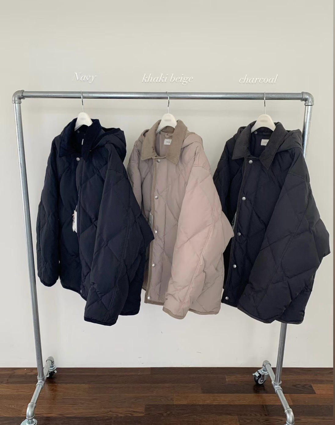 A121.冬季菱格紋連帽鴨絨外套