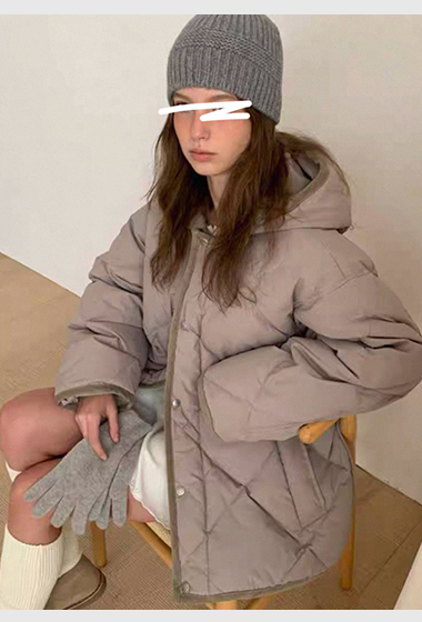 A121.冬季菱格紋連帽鴨絨外套