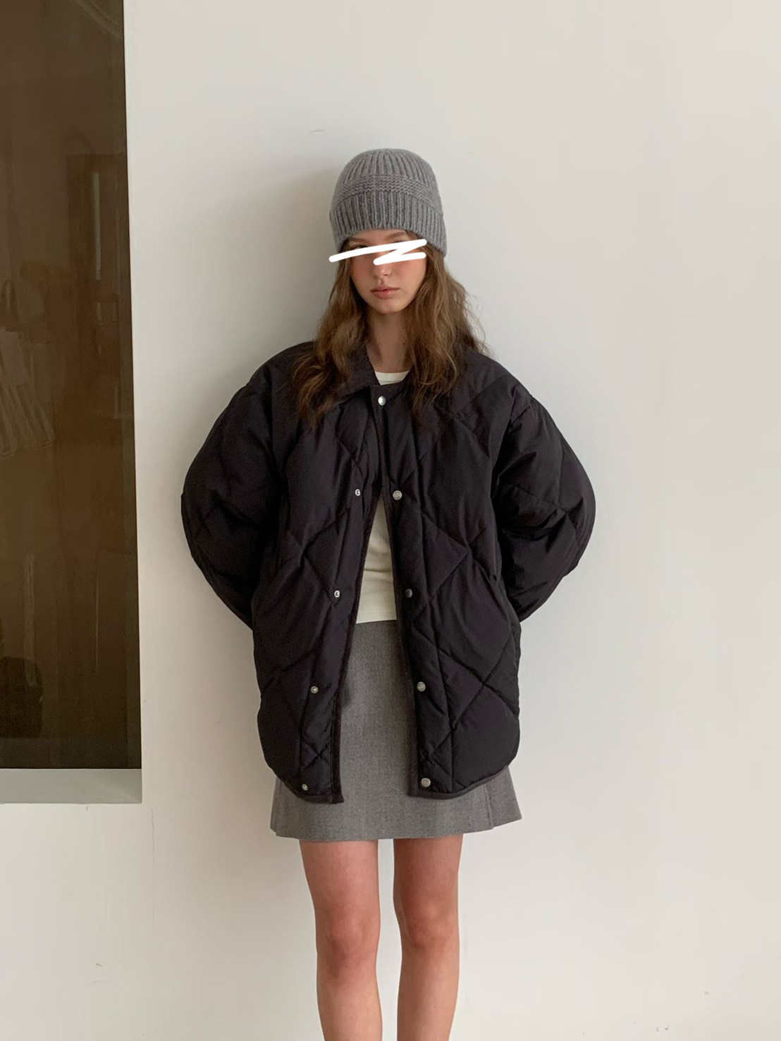 A121.冬季菱格紋連帽鴨絨外套