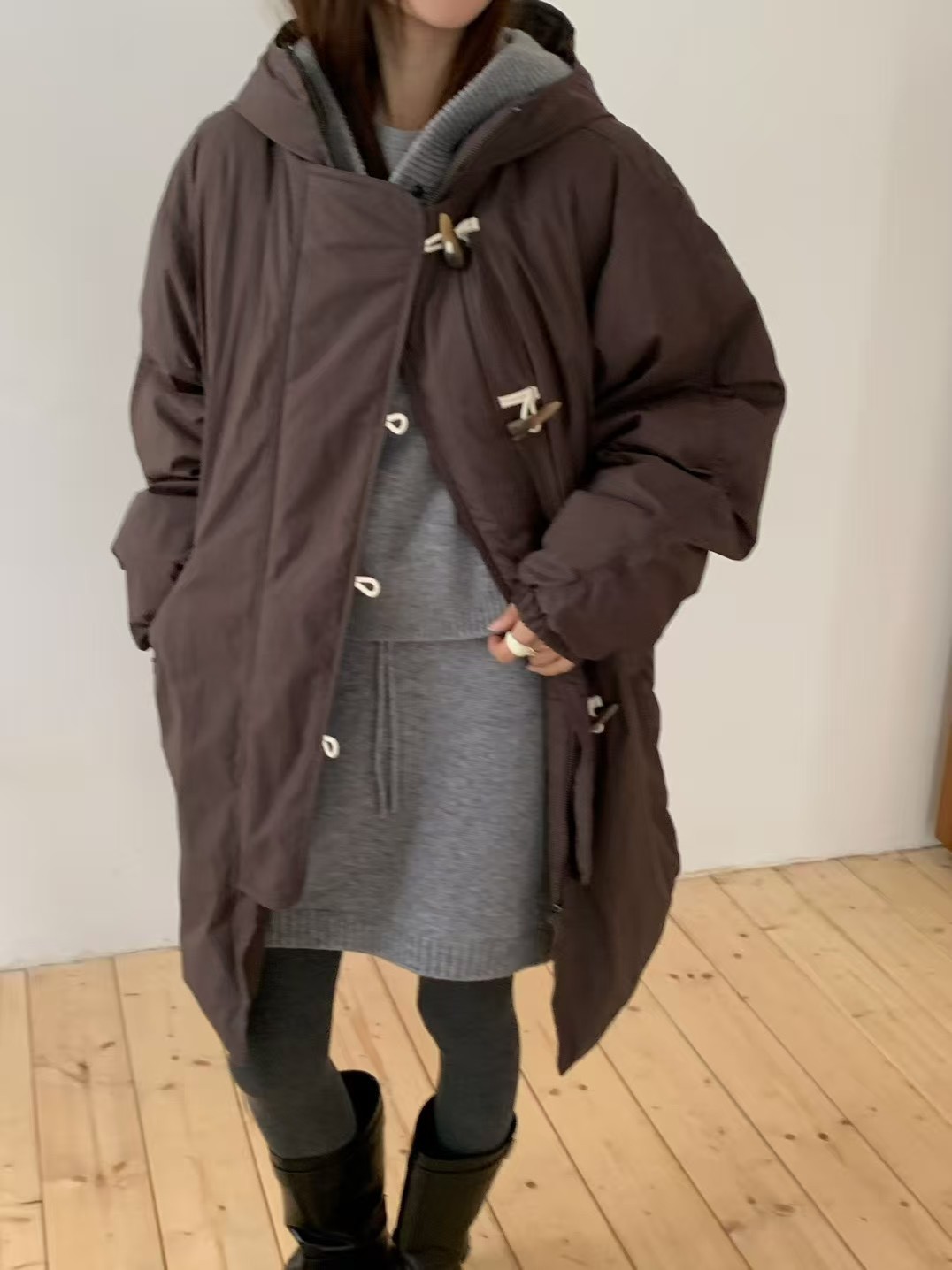 B46.日系感牛角釦鴨絨連帽外套