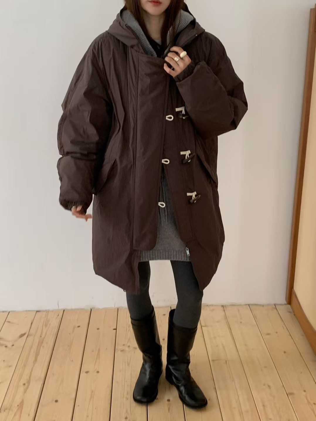B46.日系感牛角釦鴨絨連帽外套