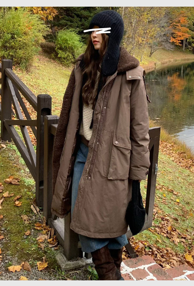 A83.人氣賞雪極光長版鴨絨連帽外套