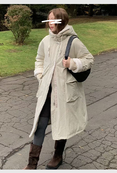 A83.人氣賞雪極光長版鴨絨連帽外套