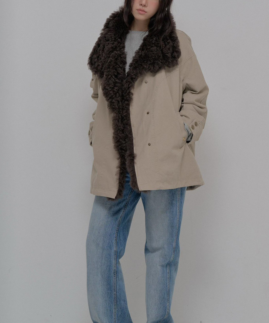 B57.玩雪卷卷羊毛率性鵝絨外套